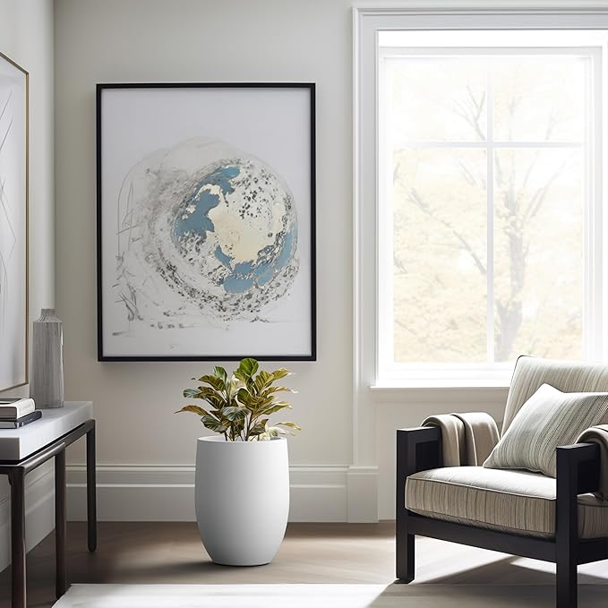 Kante 16.5 Inch Tall Concrete Planter, Large Indoor Outdoor Plant Pot with Drainage, Smooth White Finish with Aqua Blue Interior, Ideal for Porch, Home, Garden, Patio