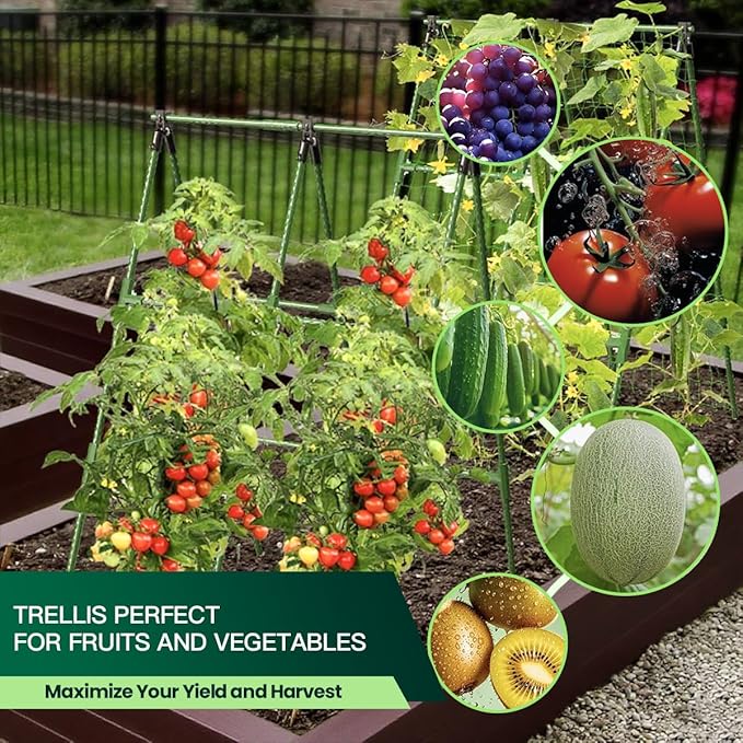 Cucumber Trellis for Raised Bed A Frame Garden Trellis for Climbing Plants Outdoor Bean Snap Peas Pumpkin Stand Support Tomato Cages Clip Bed Plasticized Metal Non-Rusting 32 inchs Wide