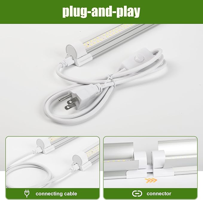 Grow Lights for Indoor Plants, 4 X 24w White & 660nm Red Full Spectrum Plant Lights for Indoor Growing, LED Grow Light for Plant Stand Shelf Cabinet Grow Tent Greenhouse,Linkable,Plug&Play