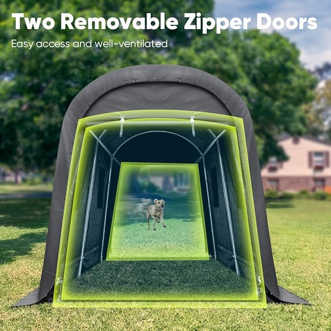 ADVANCE OUTDOOR 7x12 ft Shelter Storage Shed Steel Metal Round Peak Roof Portable Garage Carport for Motorcycle, Boat, or Garden Tools with 2 Roll up Doors & Vents, Gray