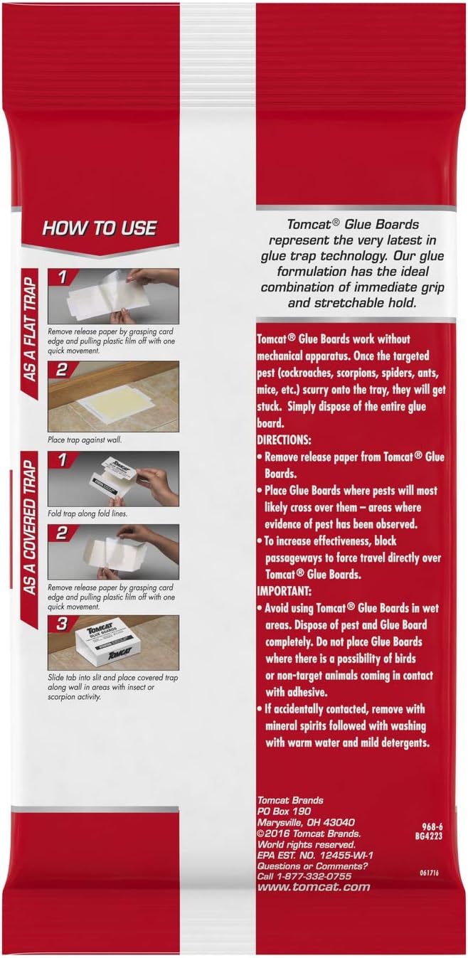 Tomcat Glue Boards with Immediate Grip Glue for Mice, Cockroaches, and Insects, Ready-to-Use, 8-Pack (32 Glue Boards)