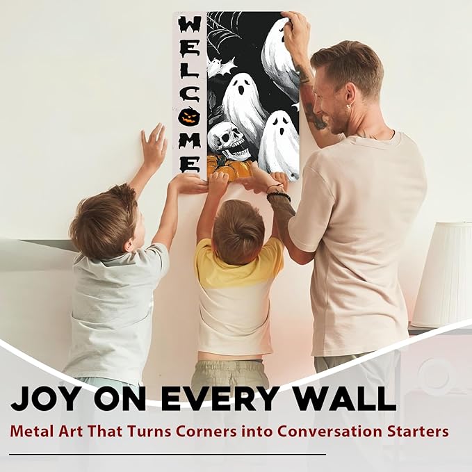 Welcome Halloween Ghost Metal Tin Sign Vintage Retro Wall Decor Rustic Metal Poster For Home Yard Outdoor 12x16inch