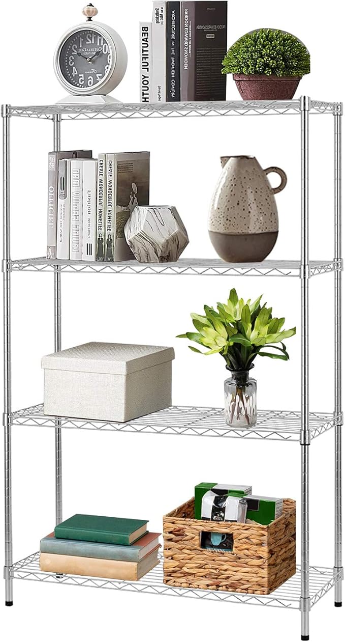 14" D×36" W×54" H Commercial Wire Shelving Unit Metal Shelf with 4 Tier Adjustable Layer Rack Strong Steel for Restaurant Garage Pantry Kitchen Garage，Chrome