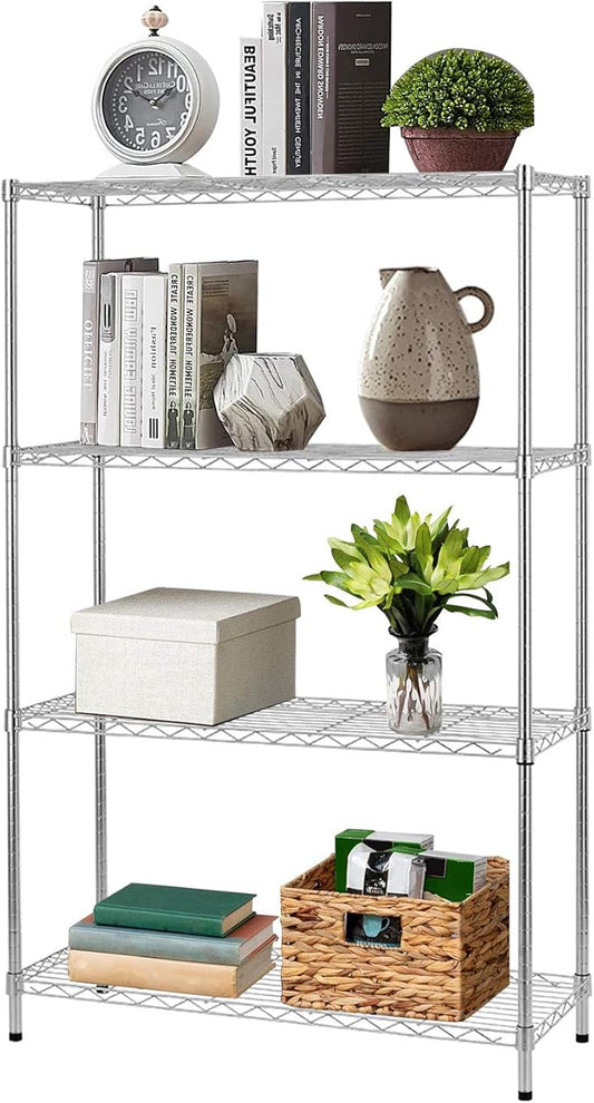 14" D×36" W×54" H Commercial Wire Shelving Unit Metal Shelf with 4 Tier Adjustable Layer Rack Strong Steel for Restaurant Garage Pantry Kitchen Garage，Chrome