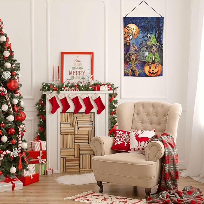 Dachshund Dog Halloween Tombstone Scary Pumpkin Garden Flag Welcome Party Outdoor Outside Decorations Picks Home House Garden Yard Decor 12x18 Inch