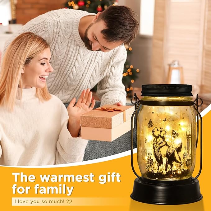 Golden Retriever Gifts for Women/Men Golden Retriever Solar Lanterns Dog Mom Birthday Dog Lovers Lantern Pet loss Pet Memorial Lights Solar Garden Decoration for Yard, Patio,Backyard,Porch Torches