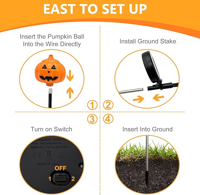 Solar Halloween Pathway Lights 3 Pack Pumpkin Stake Lights Outdoor 2 Modes Cool White LEDs for Garden Yard Patio