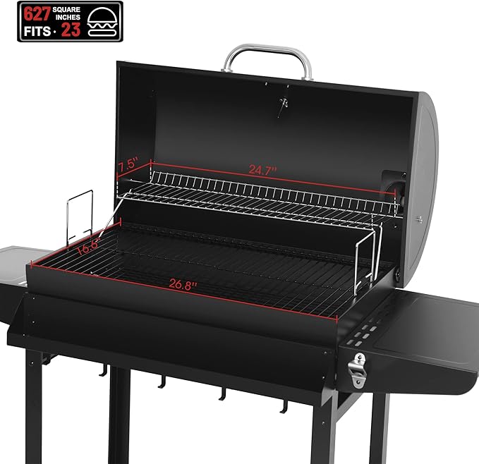 Royal Gourmet CC1830T 30-Inch Barrel Charcoal Grill with Warming Rack & Front Storage Basket, Outdoor BBQ Grill with 627 sq. in. Grilling Area for Backyard Barbecue Cooking Party, Black
