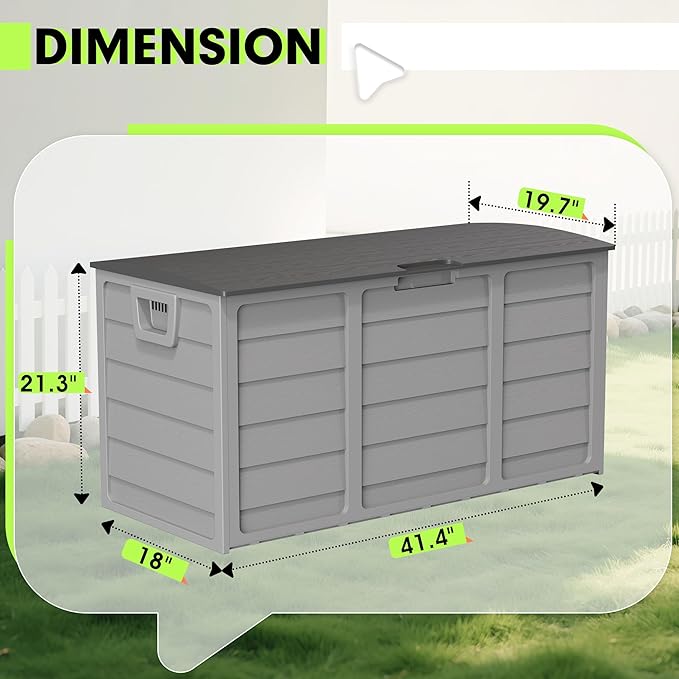 75 Gallon Outdoor Deck Box - Durable Resin Storage with Lockable Lid, for Patio Furniture Cushions, Pillows (Grey)
