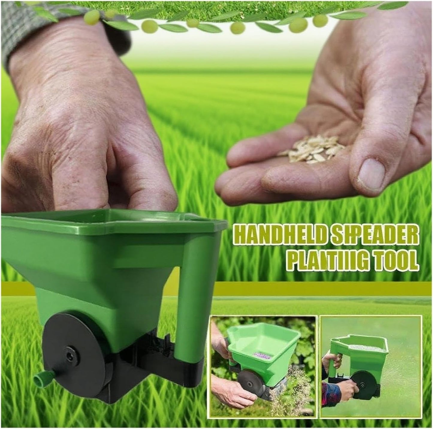 Handheld Grass Seed & Fertilizer Spreader,Portable Manual Lawn and Garden Planting Tool, Reusable Seeder for for Small Farm Garden Lawn Seeding