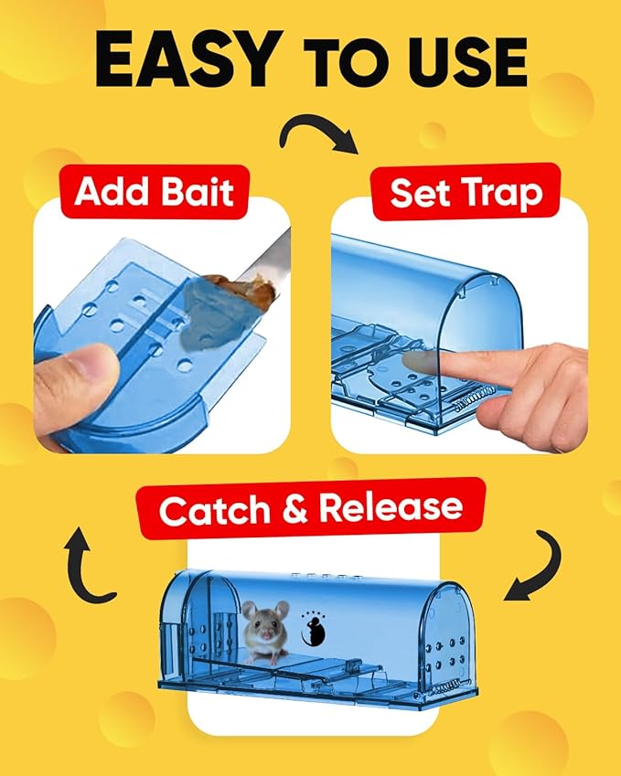 Motel Mouse Humane No Kill Live Catch and Release Mouse Traps, Reusable with Cleaning Brush - 2 Pack