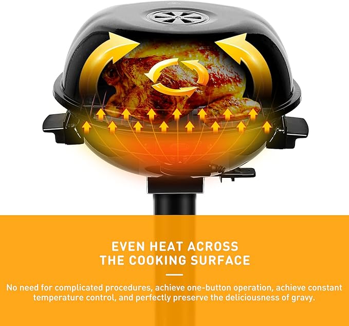 Electric BBQ Grill Techwood 15-Serving Indoor/Outdoor Electric Grill for Indoor & Outdoor Use, Double Layer Design, Portable Removable Stand Grill, 1600W (Stand Black BBQ Grills)