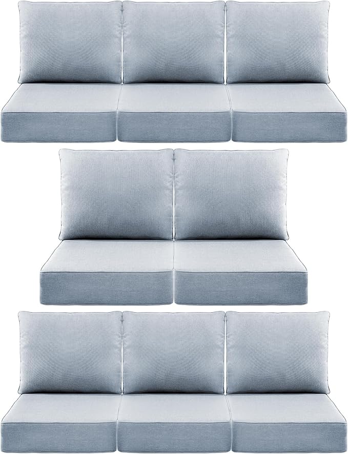 Luxury 6" Outdoor Cushions for Patio Furniture, 24x24x6 Thick Seat Cushion Set of 8, Fade Resistant Couch Chair Replacement Cushions High Density Wicker Chair Cushion w/Removable Cover Baby Blue