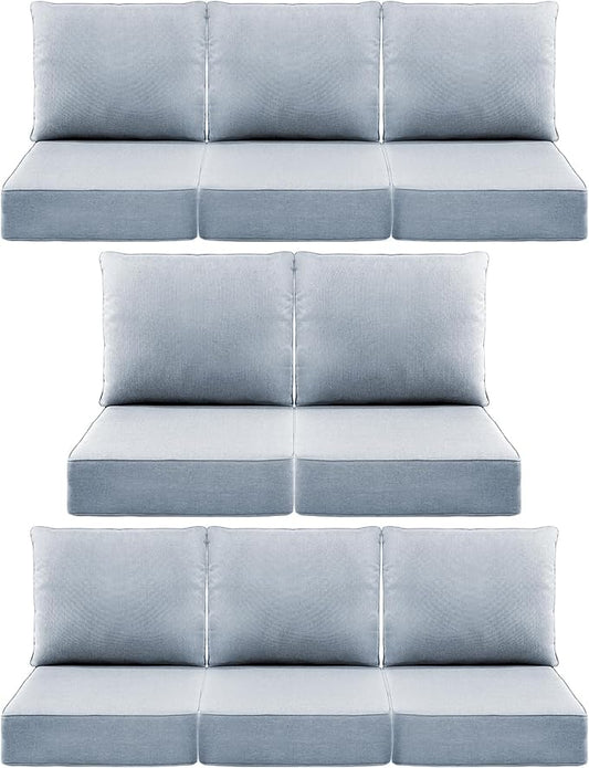 Luxury 6" Outdoor Cushions for Patio Furniture, 24x24x6 Thick Seat Cushion Set of 8, Fade Resistant Couch Chair Replacement Cushions High Density Wicker Chair Cushion w/Removable Cover Baby Blue