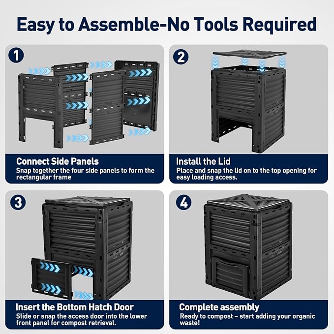 Yesker Outdoor Garden Compost Bin, 80 Gallon BPA-Free Large Capacity Composter for Backyard, Easy Assembly, Fast Fertile Soil Maker, Black