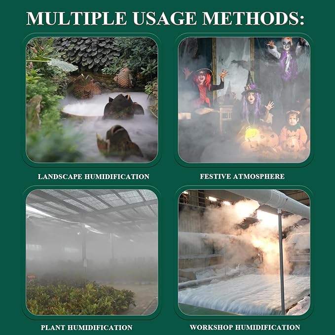 Ultrasonic Mist Maker Fogger 10Head Ultrasonic Fogger Humidifier for Halloween Atmosphere, Landscape, Plant Mushroom Vegetable Humidification, Pond Mister with Float, 400W Power Supply