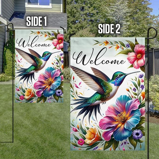 American Flag-Hummingbird Welcome Spring Season Flag MLN2801F, Garden Flag (11.5" x 17.5")-USA Flags Premium Polyester-Decorative Indoor Outdoor Flag