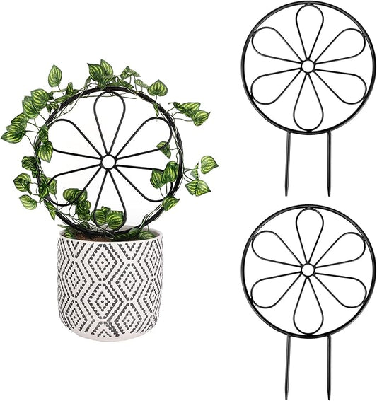 2 Pcs 14in Indoor Metal Garden Circle Plant Trellis for Houseplant Climbing Pot Plants, Black (Style B)