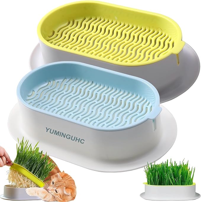 2Pcs Cat Grass Planter (No Seeds Included) Wheatgrass Planting Trays Hydroponic Cat Grass Growing Kits for Indoor Cats Soilless Organic Nursery Box Pet Grass Pot (D)