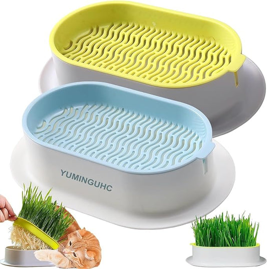 2Pcs Cat Grass Planter (No Seeds Included) Wheatgrass Planting Trays Hydroponic Cat Grass Growing Kits for Indoor Cats Soilless Organic Nursery Box Pet Grass Pot (D)
