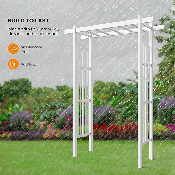 VINGLI Garden Arbor, PVC Wedding Arch for Ceremony Party, Garden Trellis for Climbing Plants Outdoor, Arch Backdrop Stand for Garden, Backyard, Lawn, Wedding
