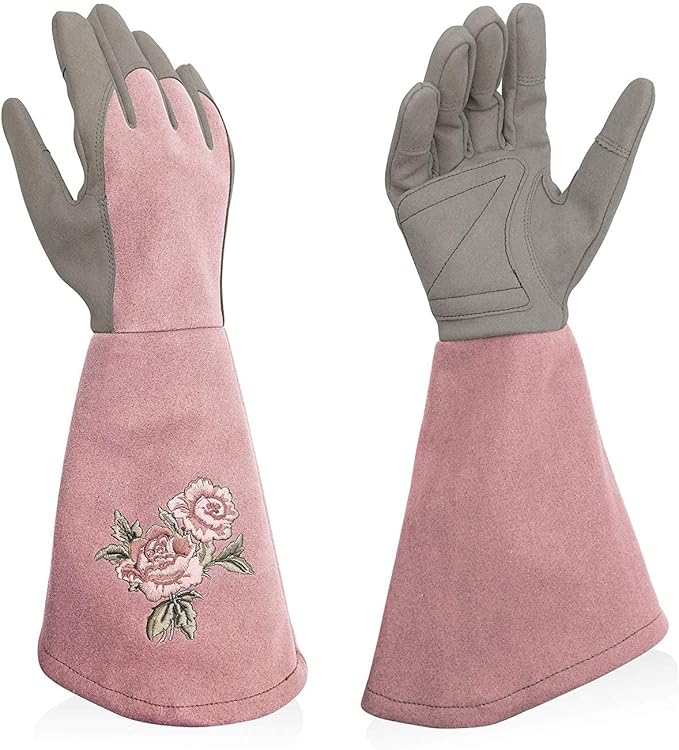 Kids Garden Gloves with Thorn Resistant, Embroidery Children Gardening Gloves with Extra Long Forearm Protection(6-8)