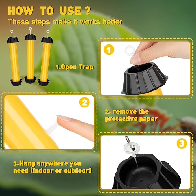 Qualirey Fly Traps for Indoor Outdoor Hanging Fruit Fly Stick Trap Sticky Mosquito for Home Insect 10 x 2.5 Inches(Yellow,12 Pcs)