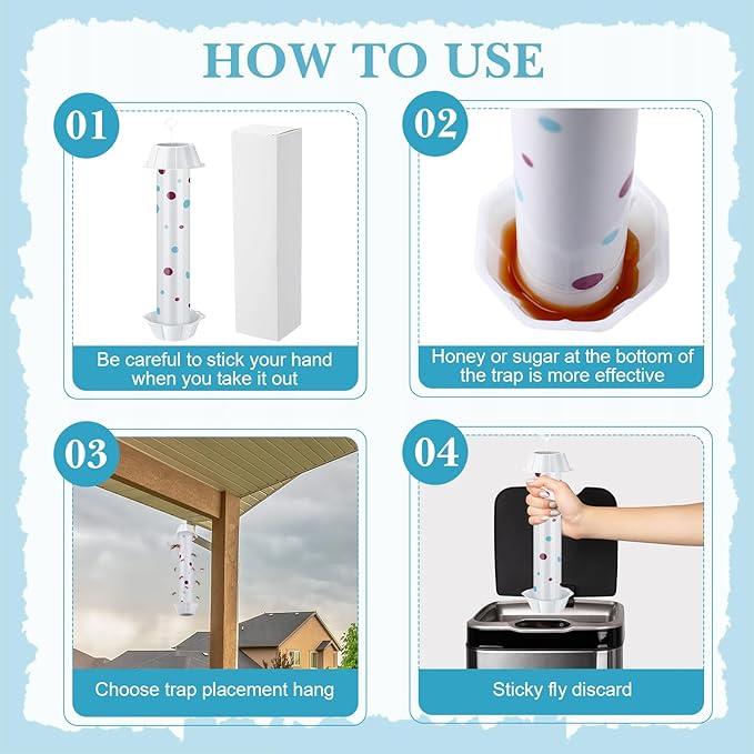 12 Pcs Sticky Fly Trap Fly Stick Indoor Outdoor Long Lasting Adhesive Fly Catcher with Hanging Hook for Wasps Gnats Bugs Insects Moths Fruit Flies Mosquitoes Spiders Fleas (White)