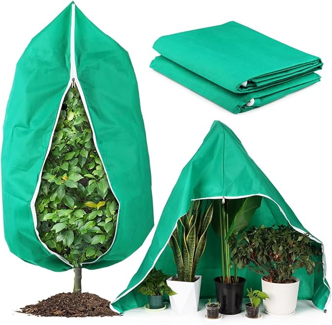 4-Pack Plant Covers Freeze Protection, Frost Covers with Zipper Drawstring, Plant Protectors from Animals, Outdoor Winter Frost Cold Weather Shrubs Trees Jacket Covers (31.5" x 47.3",Green)