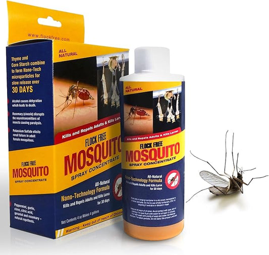 Natural Mosquito Control Spray Concentrate, Repels Mosquitoes, Ticks, Fleas, Flies, Gnats, and Chiggers Away. Makes up to 4 Gallons! (4oz Concentrate)