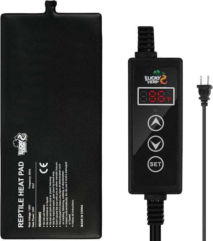 LUCKY HERP Reptile Heating Pad 24W 8X18 Inch with Thermostat, Under Tank Heater Terrarium Warmer Heat Pad and Digital Thermostat Controller for Hermit Crab, Turtles Lizards, Reptile