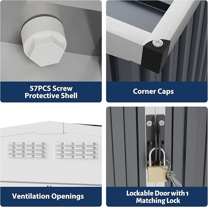 9x12 Shed for Outdoor Storage, Galvanized Steel Metal Tool Sheds House with Lockable Doors, Lock & Air Vent, Large Utility Sheds for Patio Garden Lawn (9x12.6, Grey)