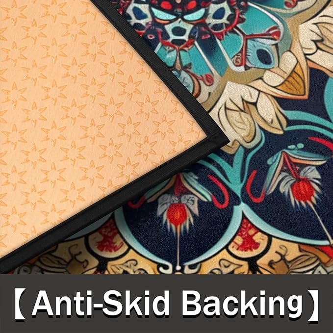 Mandala Half Round Door Mat, European Style Mandala Semicircle Doormats, Non Slip Area Rug Soft Doormat for Front Door Indoor Entrance Wear Resistant Welcome Mat for Garage Patio Home Decor 24 x 36 In