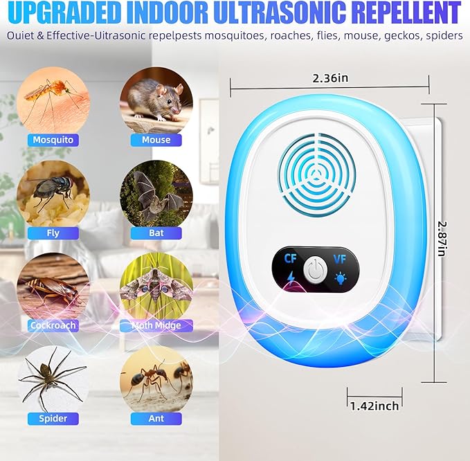 2025 Upgraded Ultrasonic Pest Control Repeller,6 Pack Mouse Rodent Repellent Ultrasonic Plug in Mouse Repellent Indoor for Spider Ant Bug Fly Roach Rat Mice Insect Deterrent,4 Mode Switching