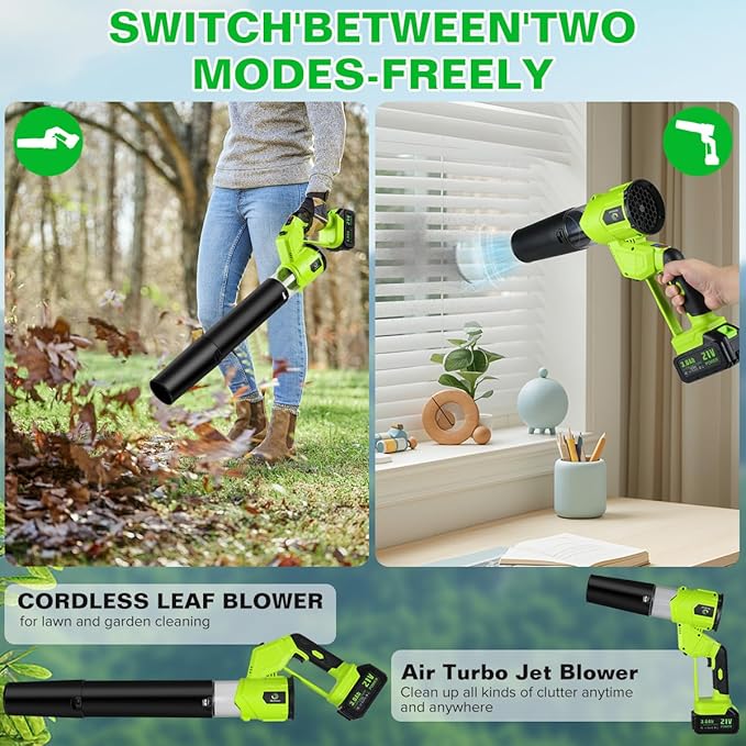 Leaf Blower,Cordless Leaf Blower,21V Cordless Electric Blower with 2 X 3.0Ah Batteries & Charger,4 Speed Modes, Rotable Handle Design,for Patio Cleaning,Yard, Blowing Leaves,Dust or Snow