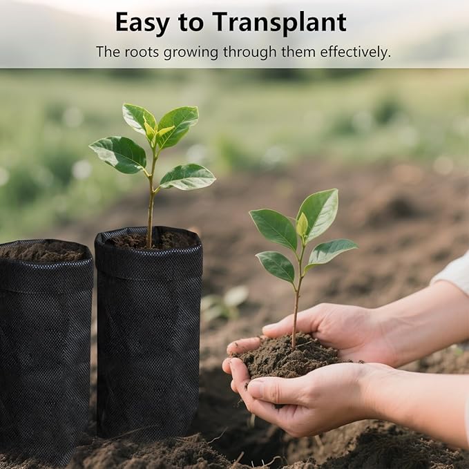 Belit 50 Pcs 10.2" H Deep Nursery Grow Bags, Non-Woven Plants Pots Container for Starting Rooted Plants Vegetable, Flower, Seedling Tree, Black