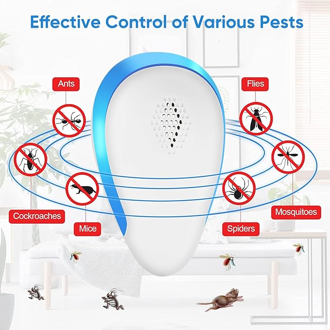 Ultrasonic Pest Repeller Mouse Traps Indoor for Home Mouse Repellent Ultrasonic Plug in Bat Deterrent Devices for Ants, Bed Bugs, Mosquitos, Flies, Spiders, Squirrel Bats Safe for Humans，6 Pack