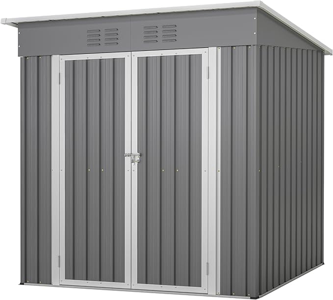 4'x6' Metal Shed Outdoor Storage Shed,Metal Steel Utility Tool Shed Storage House with Double Lockable Doors and Air Vent for Backyard Garden Patio Lawn Gray