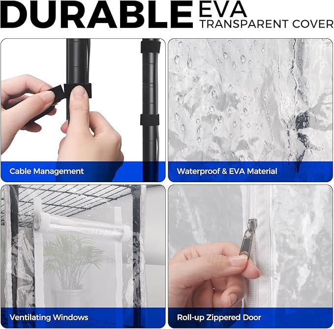 Barrina CX5Z Indoor Greenhouse with Grow Light, 6PCS 30W per Light Full Spectrum T8 Plant Lights, 4-Tier Portable Metal Plant Stand Tent and Thermometer for Seed Starting, 35.4x13.8x59IN