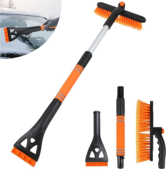 Ice scrapers for car Windshield,Use a with a Foam Grip and a 360 ° Rotating car Snow Brush and ice Scraper,Rotating Brush Head Removable Snow Brush for car New car Accessories 1 Set