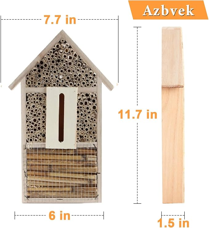 Wooden Insect House Hotel for Bee, Butterfly, Ladybirds, Beneficial Insect Habitat, Bug Hotel Garden 11.7" x 7.7" (C)