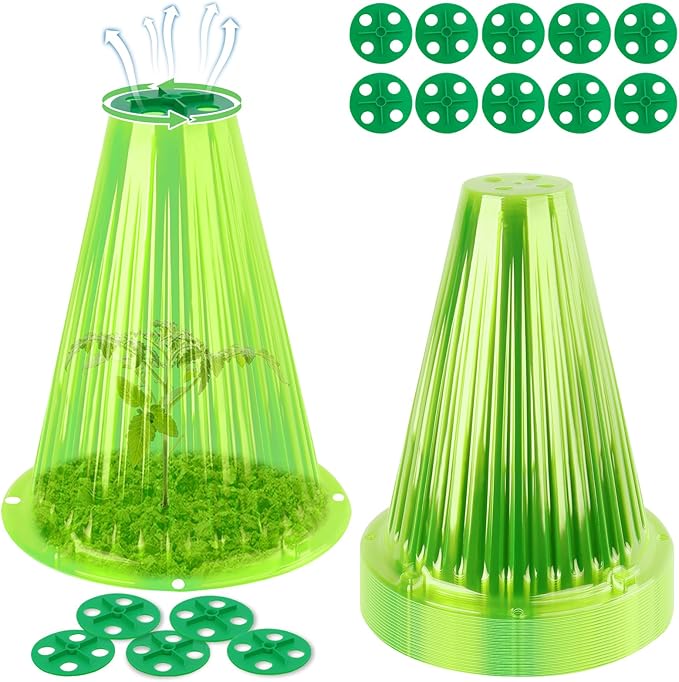 UQM 20 Pack Garden Cloches for Plants, Reusable Bell Plant Protector with Rotary Vent Cover, Garden Protection from Animals Snails Birds Chickens Insect, 9.18" H X 7.56" D (Green)