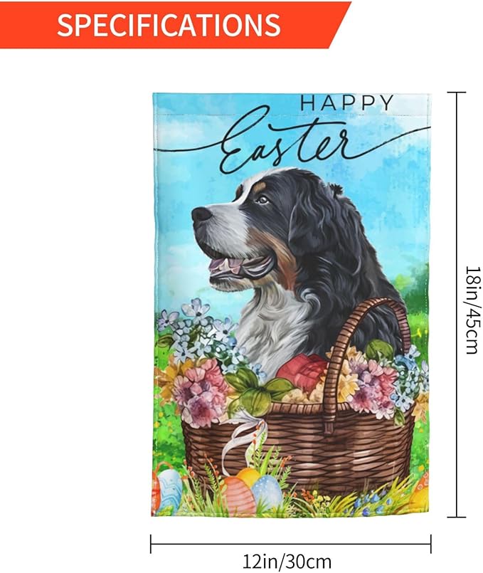 Bernese Mountain Dog Happy Easter Flower Garden Flag Welcome Party Outdoor Outside Decorations Picks Home House Garden Yard Decor 12x18 Inch