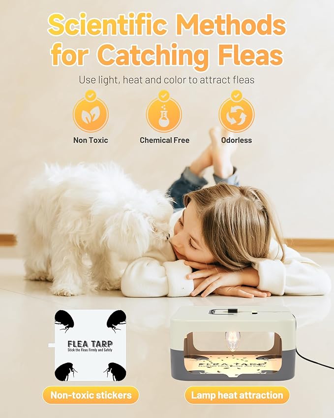 2 Pack Flea Traps for Inside Your Home, Flea Light Traps for Home Indoor with 4 Bulbs and 8 Sticky Discs, Bed Bug Trap Safe to Pets and Kids