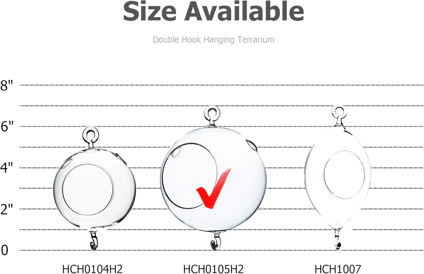 WGV Hanging Terrarium Globe, Width 5", Height 7", Double Hook, DIY Air Succulent Planter, Clear Glass Vase Orb, Candle Holder for Windowsill Outdoor Garden Decor, 1 Piece