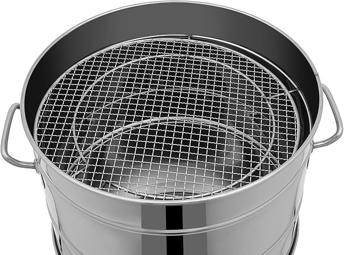 Large Portable Smokeless Charcoal Grill - 360° Stainless Steel BBQ Barrel with 50 Skewers, Ideal for Camping, Picnics & Backyard Cooking