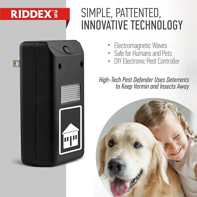 RIDDEX Plus Insect Repellent - Plug in, Mouse Deterrent - Pest Control for Defense Against Rats, Mice, Roaches, Bugs and Insects - Pests Repellents | Black