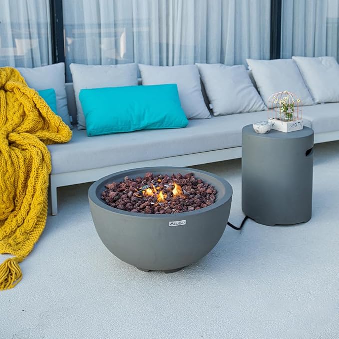 Nantucket Concrete Fire Pit 26" x 26" Patio Firepit Includes Lava Rocks Modern Fire Pits & Outdoor Fireplaces for Garden, Deck, Indoor & Outdoor Heating