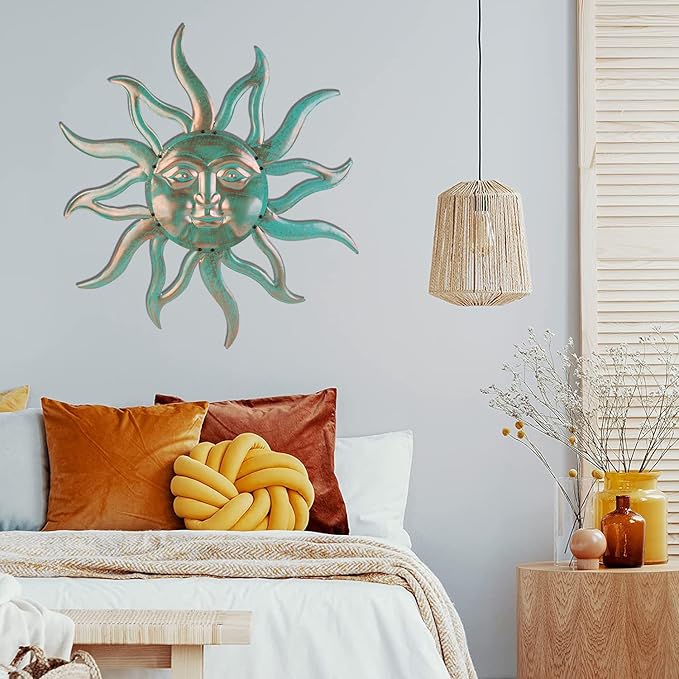 Sun Metal Wall Art Outdoor Decor - 30 Inches Rust Proof Retro Metal Wall Sculpture Statues Wall Art Hanging Decoration for Indoor Outdoor,Garden, Home, Farmhouse, Fence Balcony Patio and Bedroom