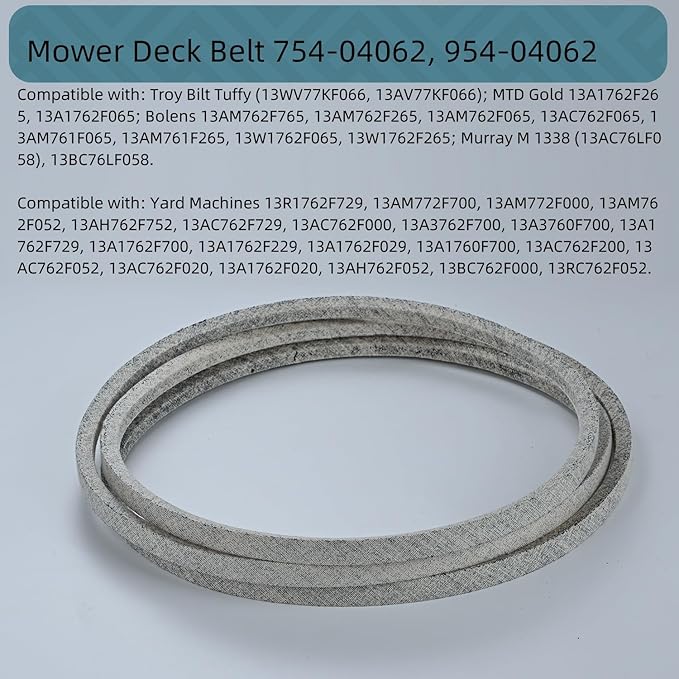 1/2 x 77'' Mower Deck Belt Replace for CUB-Cadet MTD Troy Bilt Bolens Yard Machine 754-04062 954-04062 Riding Mower 38 inch Deck Belt Kevlar Lawn Mower Belt (754-04062)